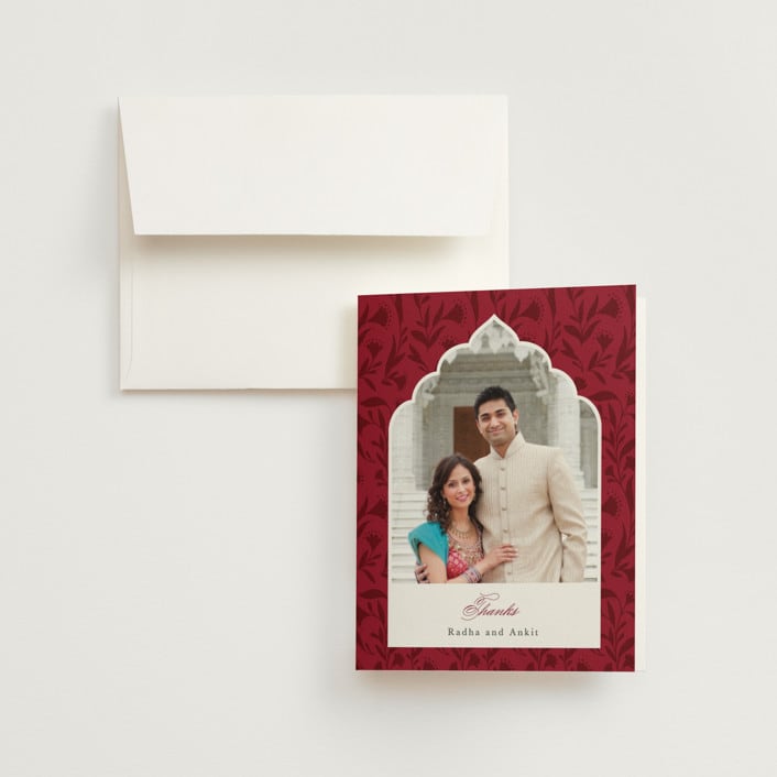"Jaipur" - Wedding Thank You Cards in Ruby by Mansi Verma - Front