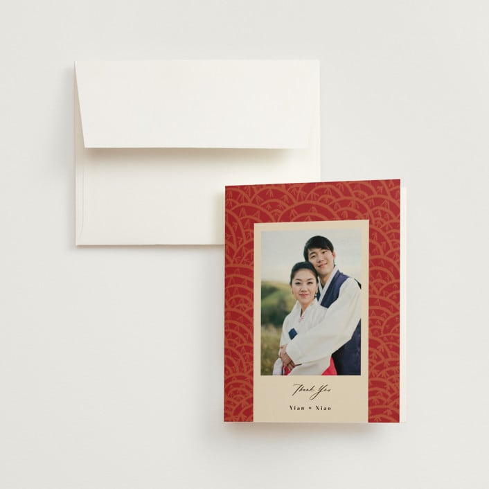 "Mizu Pattern" - Wedding Thank You Cards in Ruby by Kanika Mathur - Front