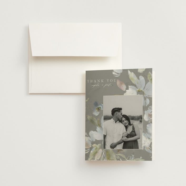 "Spring Dash" - Wedding Thank You Cards in Pewter by Grace Kreinbrink - Front