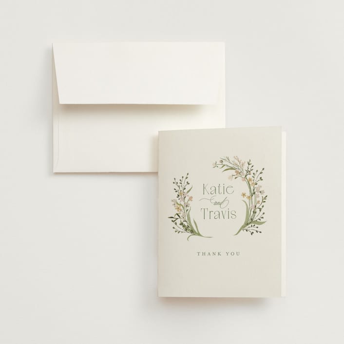 "delicate buds" - Wedding Thank You Cards in Olive by Jennifer Wick - Front