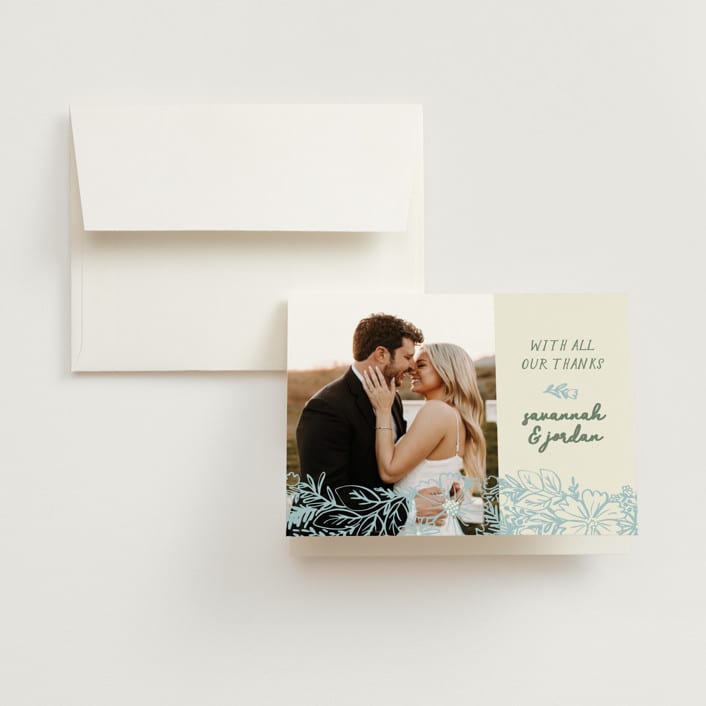 "Bloom" - Wedding Thank You Cards in Waterfall by Kelly Watkins - Front