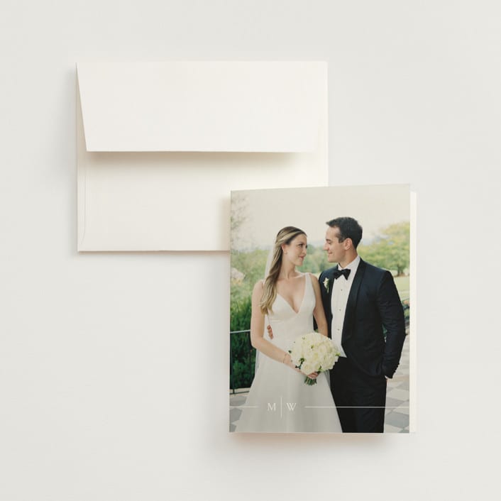 "Align" - Wedding Thank You Cards in Cotton by Jennifer Postorino - Front