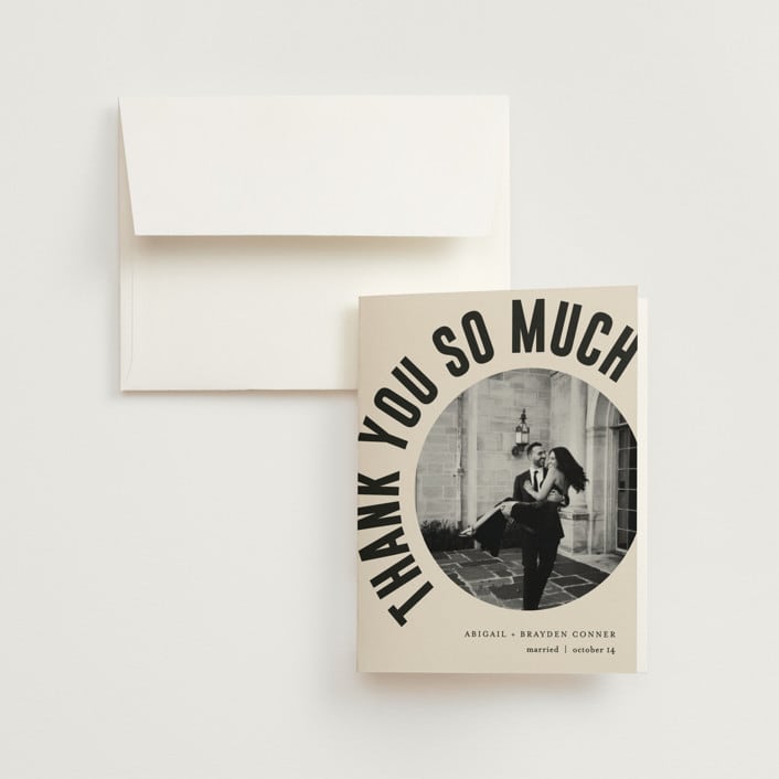 "Spin" - Wedding Thank You Cards in Cream by Pixel and Hank - Front