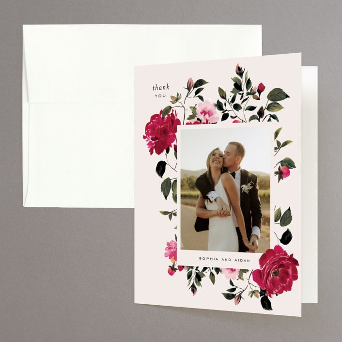 "Rose Garden" - Wedding Thank You Cards in Magenta by Leah Bisch - Front