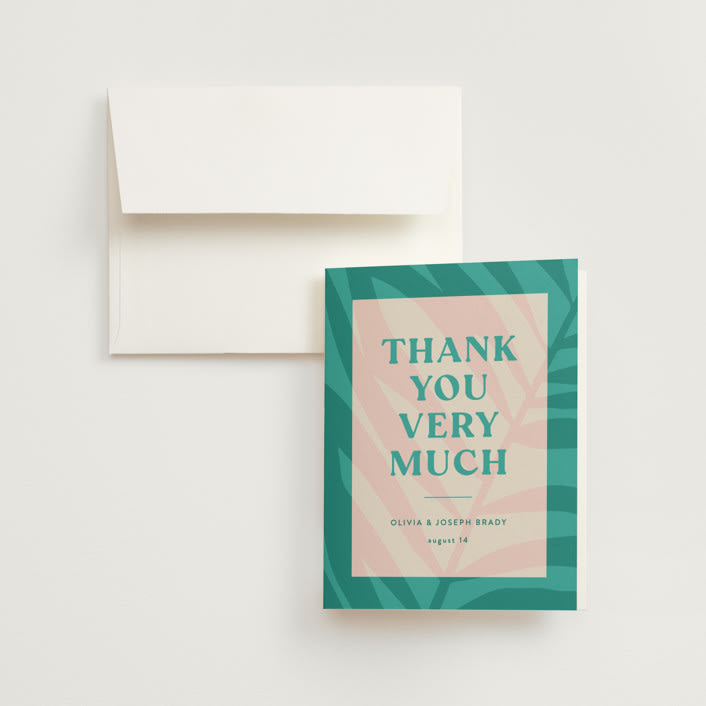 "The Palm" - Wedding Thank You Cards in Flamingo by Pixel and Hank - Front