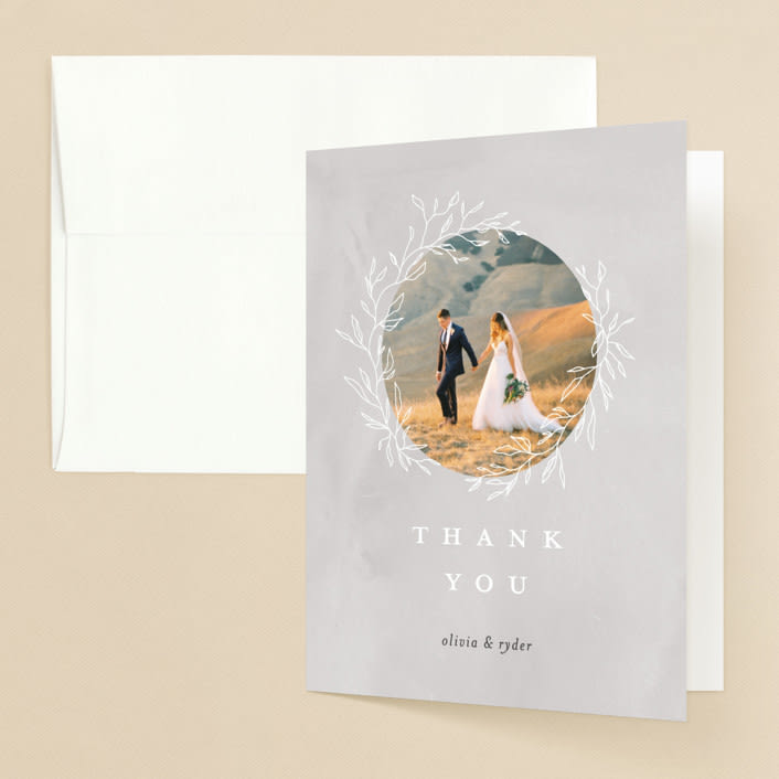 "Abundant Wreath" - Wedding Thank You Cards in Fog by Pixel and Hank - Front
