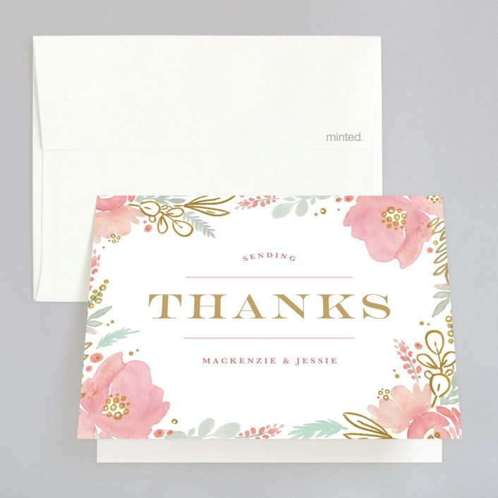 "Floral Vignette" - Wedding Thank You Cards in Brass by Kristen Smith - Front