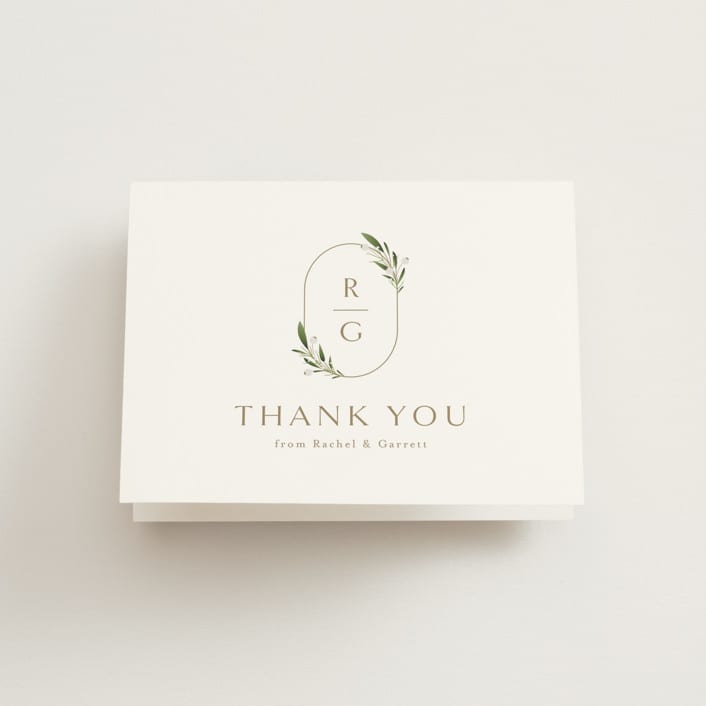 "Soft Sprigs" - Wedding Thank You Cards in Champagne by Jennifer Postorino - Front