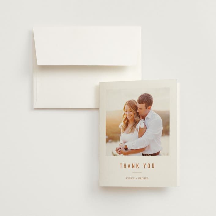 "Floral Border" - Wedding Thank You Cards in Peach by Pippa Shaw - Front