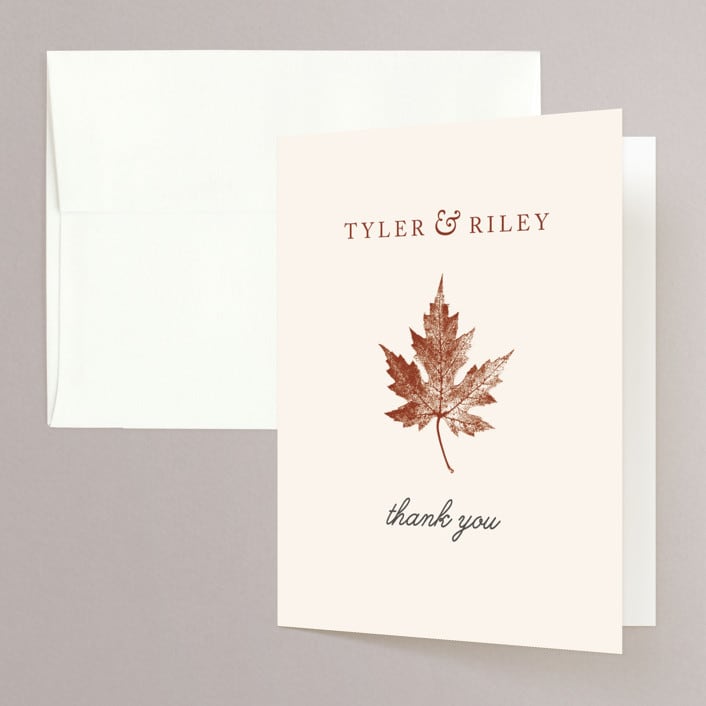 "Leaf Print" - Wedding Thank You Cards in Rust by Katharine Watson - Front