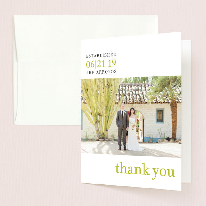"float + celebrate" - Wedding Thank You Cards in Celery by Float Paperie - Front