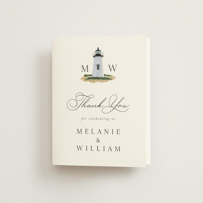 "East Coast Lighthouse" - Wedding Thank You Cards in Snow by Becky Nimoy - Front