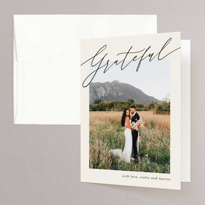 "Violet " - Wedding Thank You Cards in Linen by Kelly Schmidt - Front