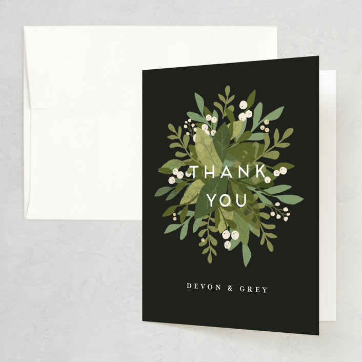 "Laurel of Greens" - Wedding Thank You Cards in Midnight by Jennifer Wick - Front