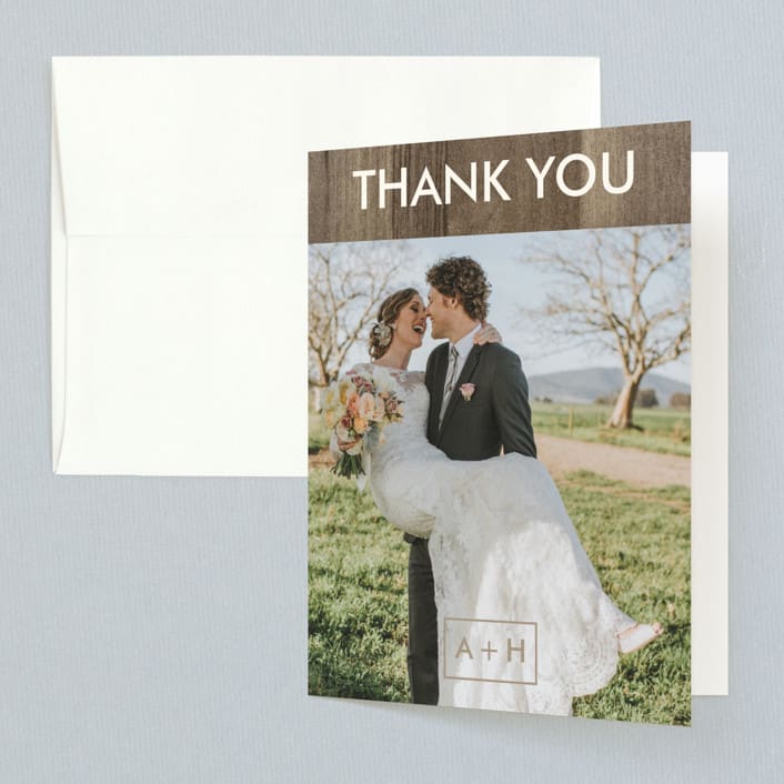 "Modern Barn Wood" - Wedding Thank You Cards in Rose by Johanna McShan - Front