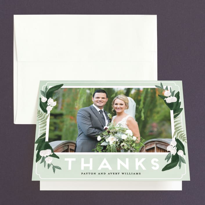 "Botanical Name Plate" - Wedding Thank You Cards in Sage by Shiny Penny Studio - Front