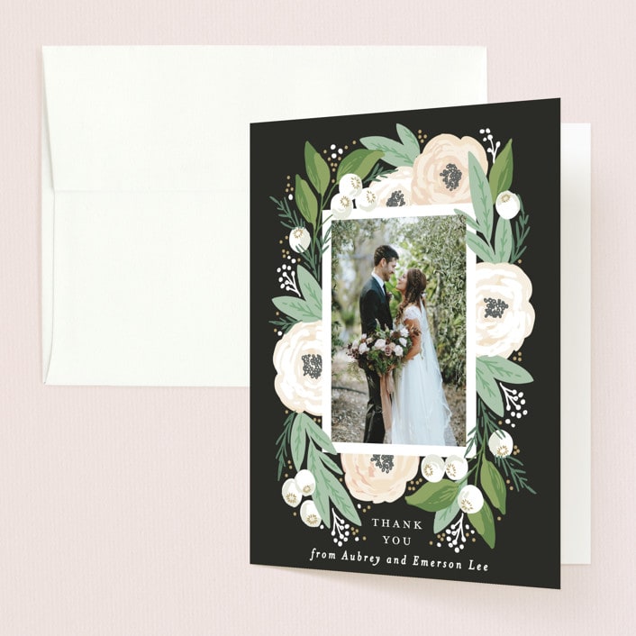 "Blooming Bouquet" - Wedding Thank You Cards in Charcoal by Alethea and Ruth - Front