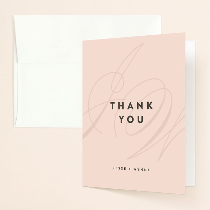"Twirl Monogram A" - Wedding Thank You Cards in Blush by Ariel Rutland - Front