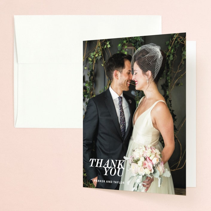 "Slanted" - Wedding Thank You Cards in Noir by Drango Design - Front
