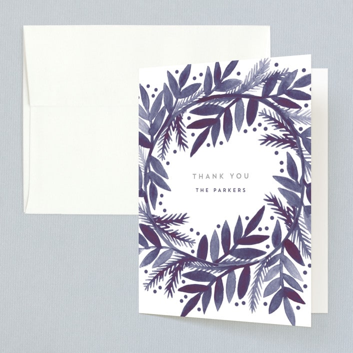 "Watercolor Painted Wreath" - Wedding Thank You Cards in Sugarplum by Katharine Watson - Front