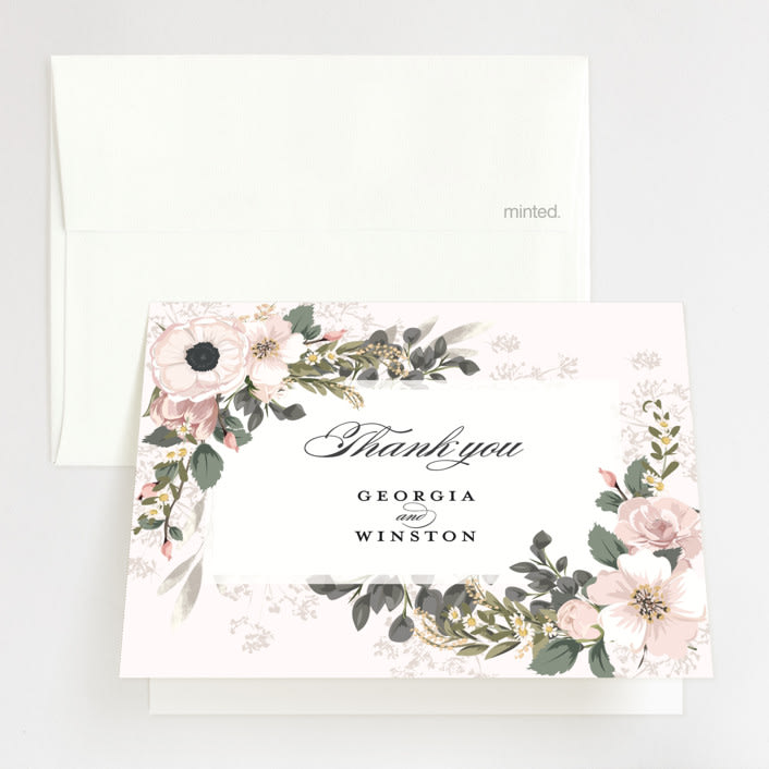 "Spring Botanicals" - Wedding Thank You Cards in Blush by Susan Moyal - Front