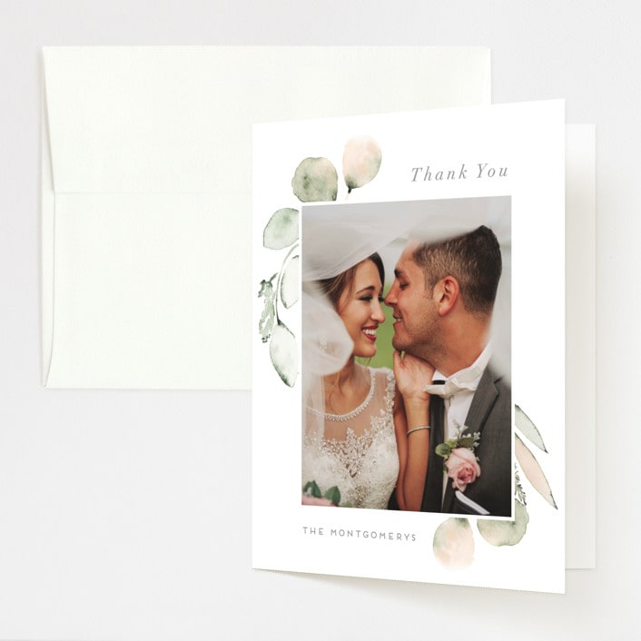 "Romantic Eucalyptus" - Wedding Thank You Cards in Sage by Petra Kern - Front