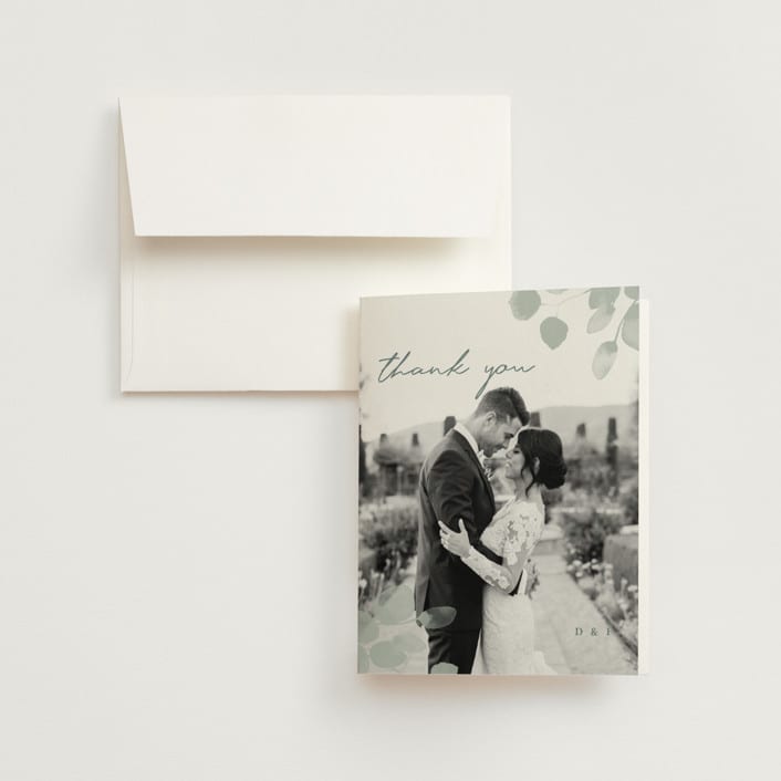 "Silver Dollar Eucalyptus" - Wedding Thank You Cards in Silver Dollar by Shannon Chen of Four Wet Feet Studio - Front
