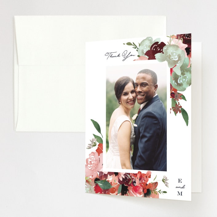 "Cascading Florals" - Wedding Thank You Cards in Rouge by Leah Bisch - Front