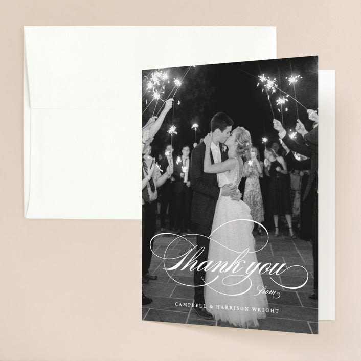 "Swept Away" - Wedding Thank You Cards in Pearl by Jennifer Postorino - Front
