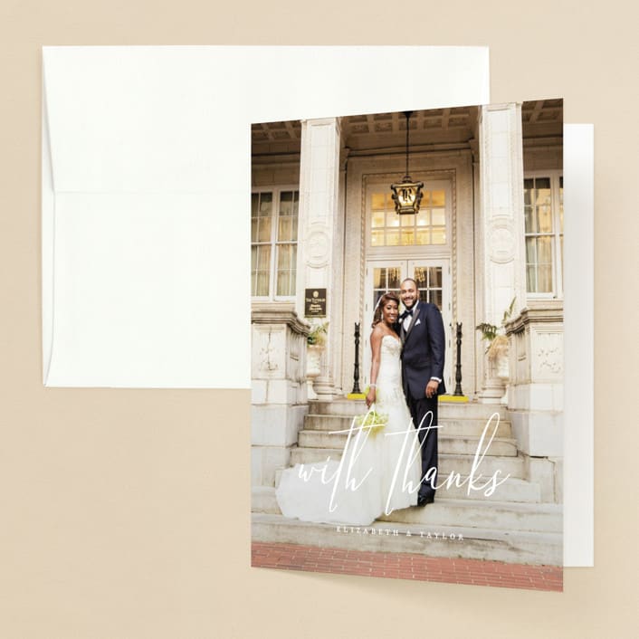 "Desire" - Wedding Thank You Cards in Cotton by Jennifer Postorino - Front