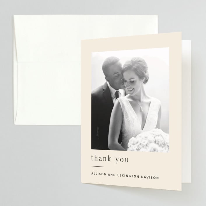 "Lineup" - Wedding Thank You Cards in Latte by Jennifer Lew - Front