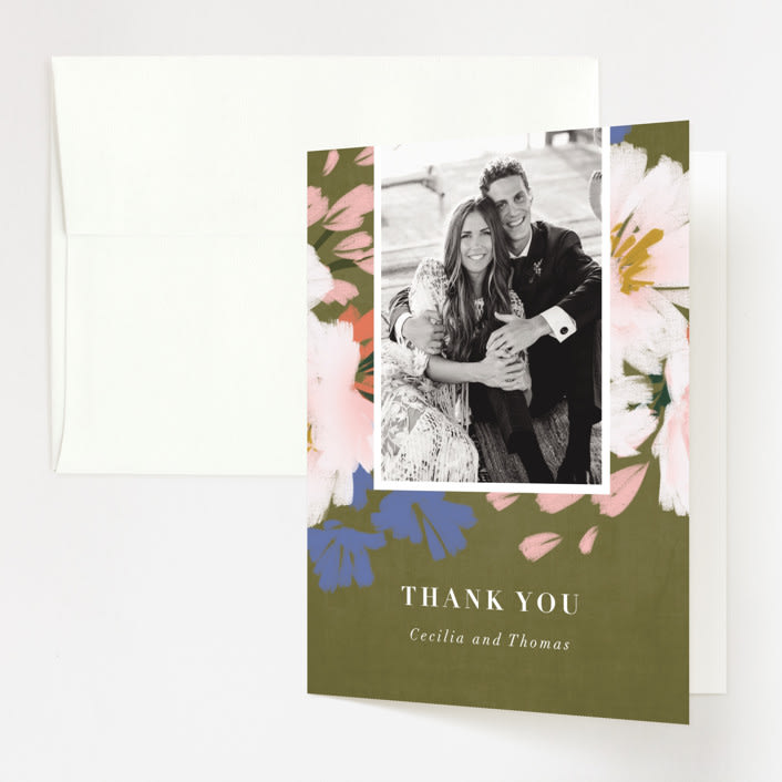 "romance in spring" - Wedding Thank You Cards in Olive by Angela Marzuki - Front