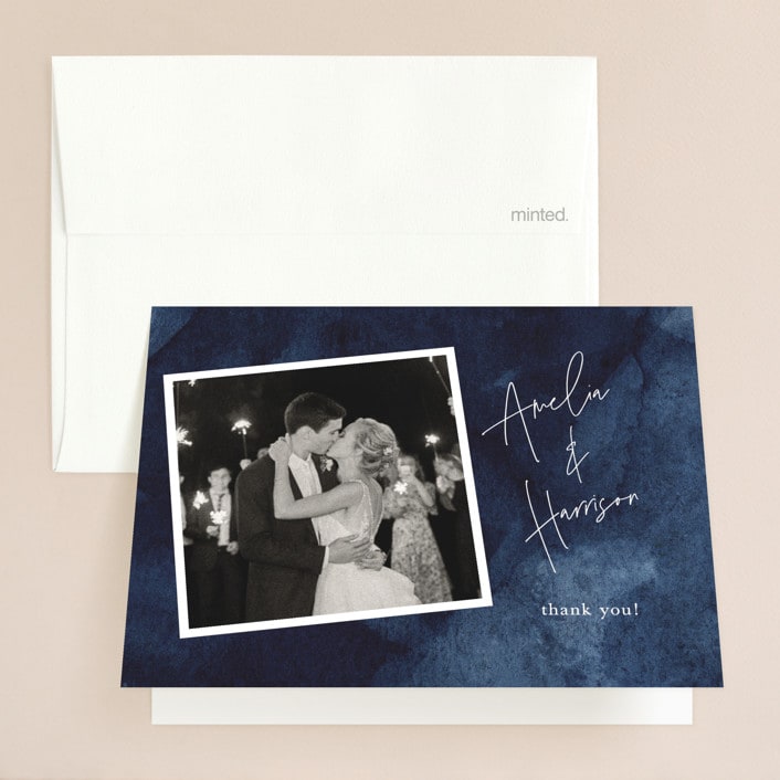 "Plain and Simple" - Wedding Thank You Cards in Sapphire by Chris Griffith - Front