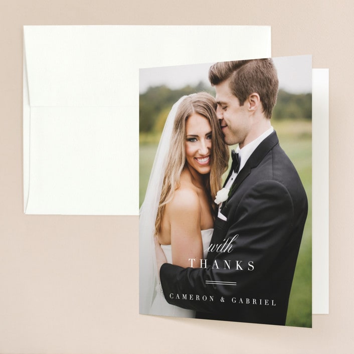 "Ensconce" - Wedding Thank You Cards in Leaf by Kristie Kern - Front