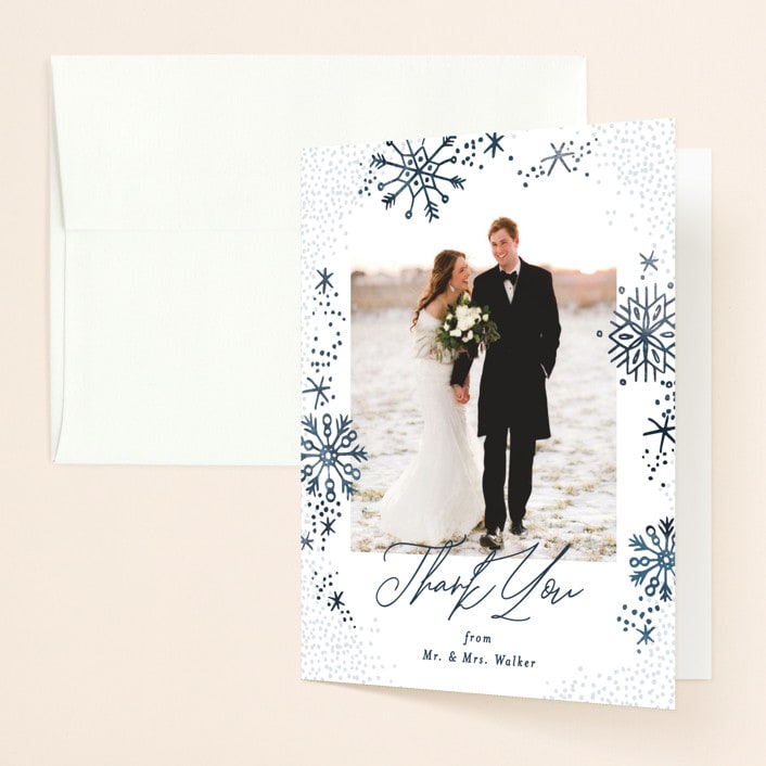 "Midnight Snowfall" - Wedding Thank You Cards in Navy by Alethea and Ruth - Front