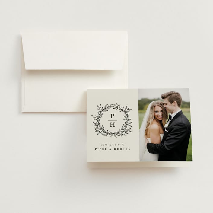 "leafy wreath" - Wedding Thank You Cards in Cotton by Kate Ahn - Front