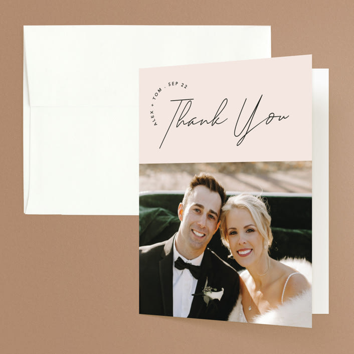 "Aesthetic" - Wedding Thank You Cards in Blush by Liz Conley - Front