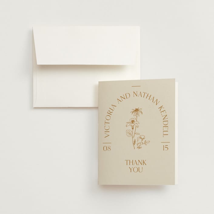 "Floral Type Arch" - Wedding Thank You Cards in Cream by Baumbirdy - Front