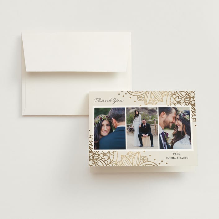 "Elegant Henna" - Wedding Thank You Cards in Champagne by Oma N. Ramkhelawan - Front
