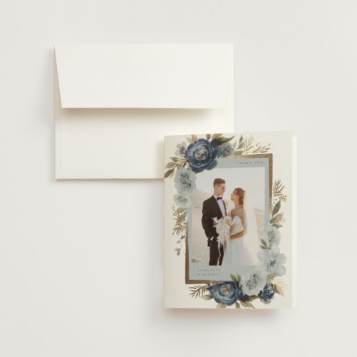 "Romantic Frame" - Wedding Thank You Cards in Indigo by Wildfield Paper Co - Front