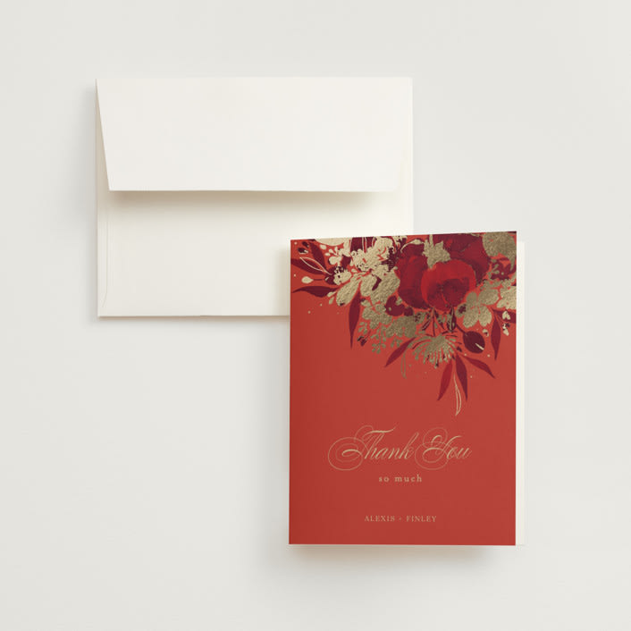 "Happiness" - Wedding Thank You Cards in Cherry by Shannon Chen of Four Wet Feet Studio - Front