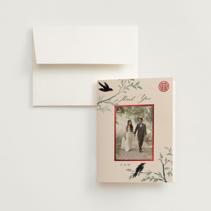"LOVEBIRDS" - Wedding Thank You Cards in Cream by Elly - Front