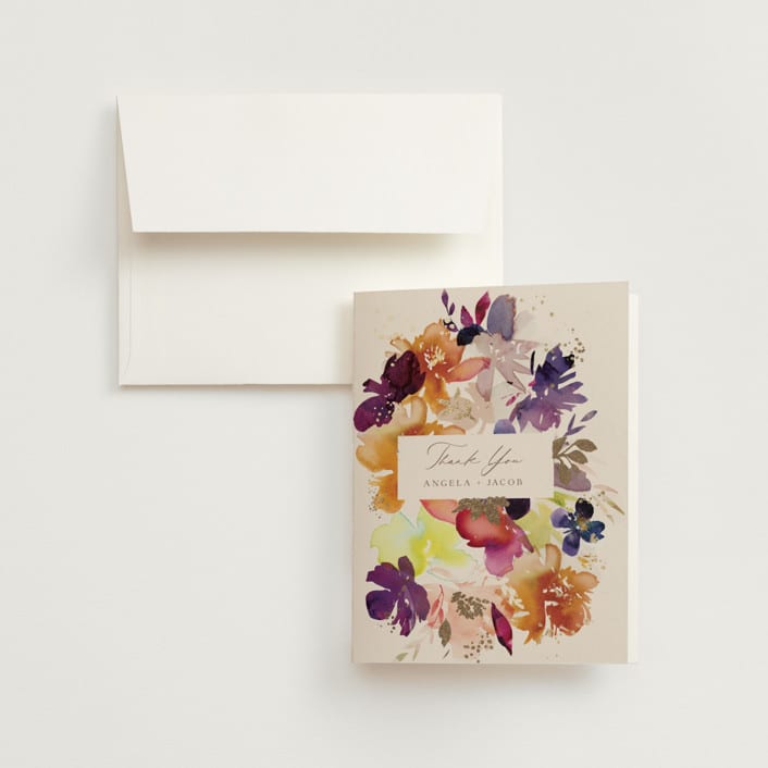 "Bouquet" - Wedding Thank You Cards in Cream by Lori Wemple - Front