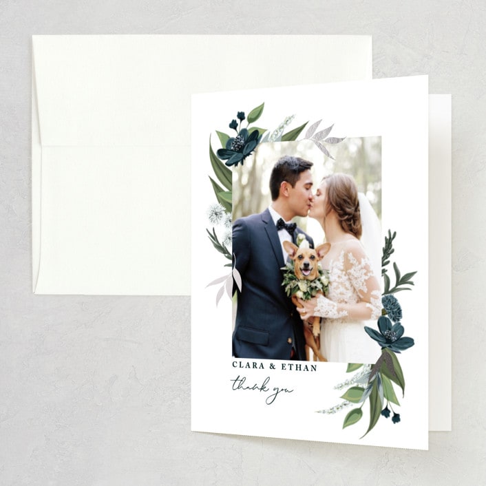 "Soft Greenery" - Wedding Thank You Cards in Twilight by Susan Moyal - Front