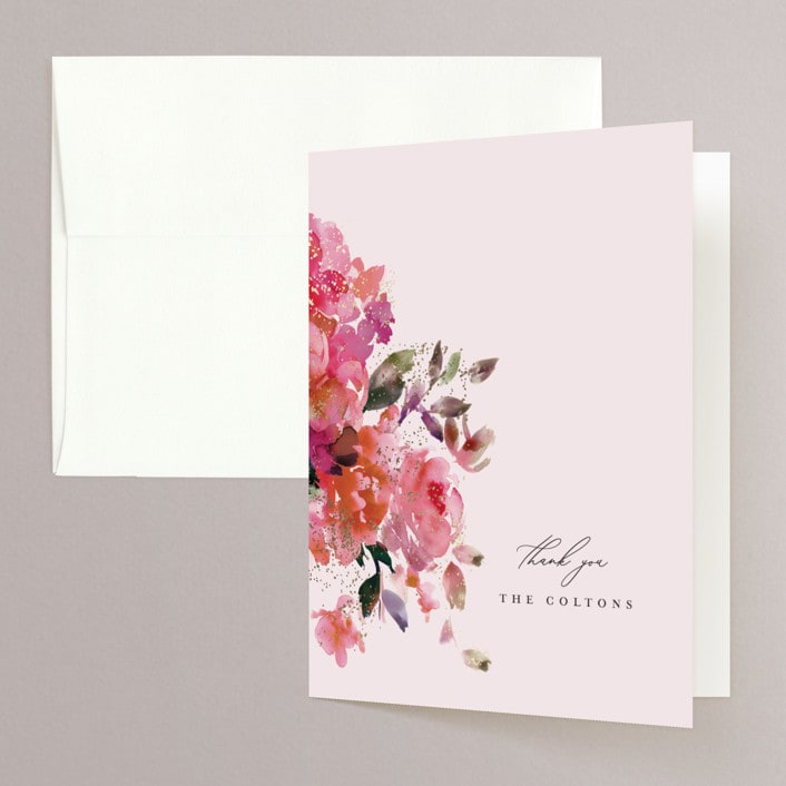"Blossoms" - Wedding Thank You Cards in Blush by Lori Wemple - Front