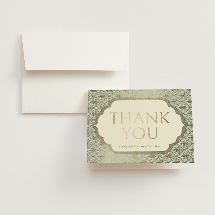 "Aatreya" - Wedding Thank You Cards in Aqua by Pati Cascino - Front