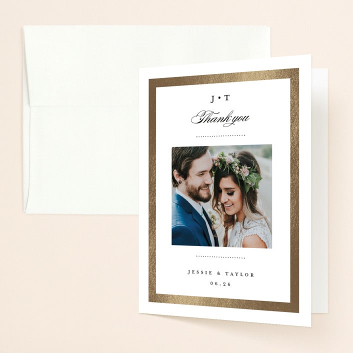 "Lasting love" - Wedding Thank You Cards in Gold by Stacey Meacham - Front