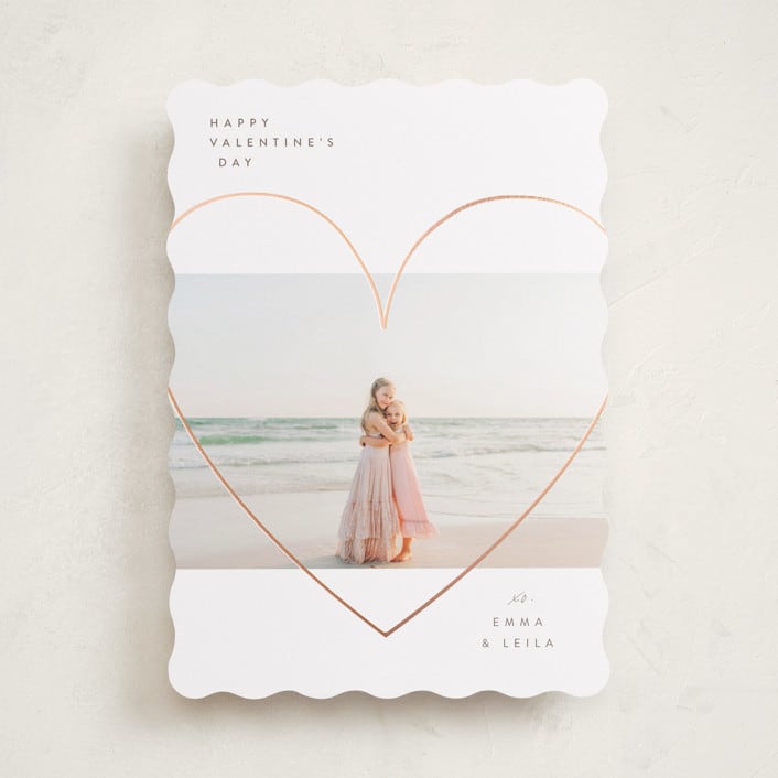 "Heart Outline: Portrait Foil Framed Photo" - Valentine's Day Cards in Snow by Itsy Belle Studio - Front