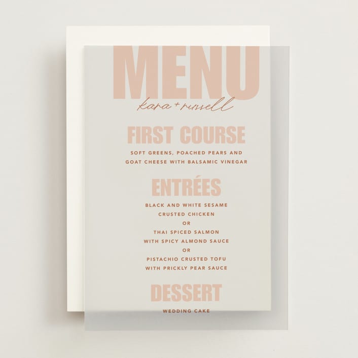 "Typographical Poster" - Vellum Menus in Blush by Stacey Day - Front