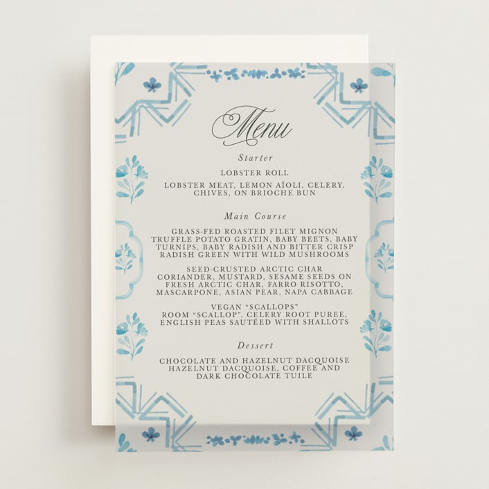 "Almafi" - Vellum Menus in Cerulean by Itsy Belle Studio - Front